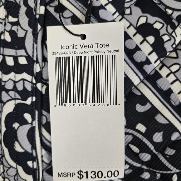 Vera Bradley Iconic Vera Tote Bag Deep Night Paisley Neutral - Picture 3 of 11